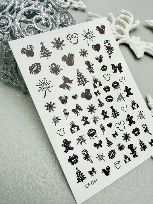UA Slider 2D Nail Decal CF-044 Mickey Christmas Icons Gold Foil Nail Decals