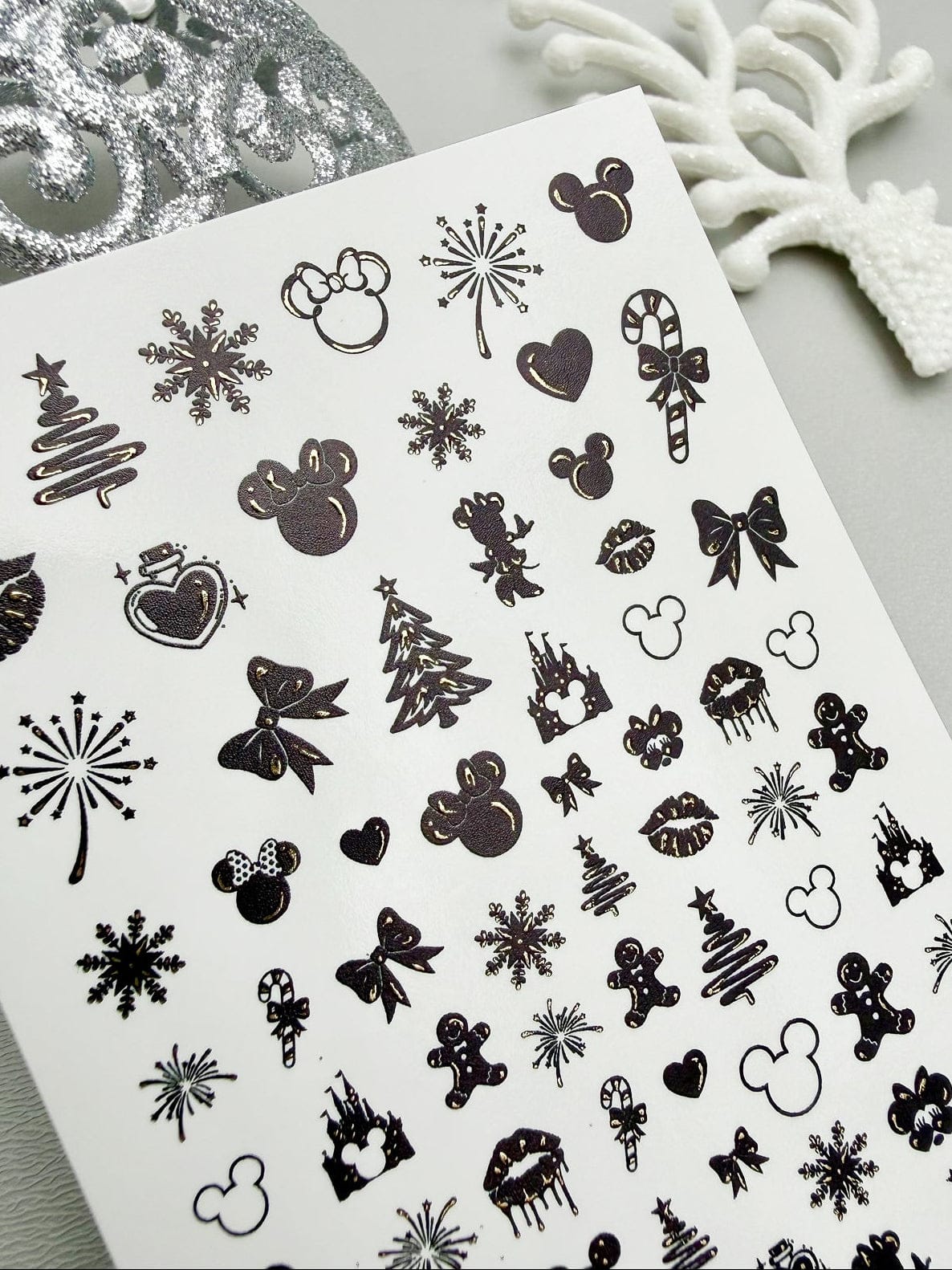 UA Slider 2D Nail Decal CF-044 Mickey Christmas Icons Gold Foil Nail Decals