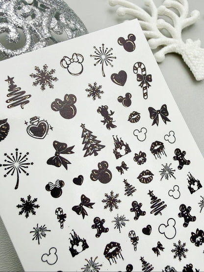 UA Slider 2D Nail Decal CF-044 Mickey Christmas Icons Gold Foil Nail Decals