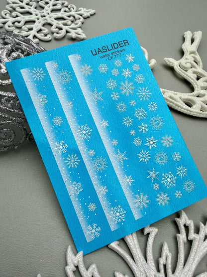 UA Slider 2D Nail Decal CF-777 Snowflakes French Gradient Stripes with Gold Foil Nail Decals