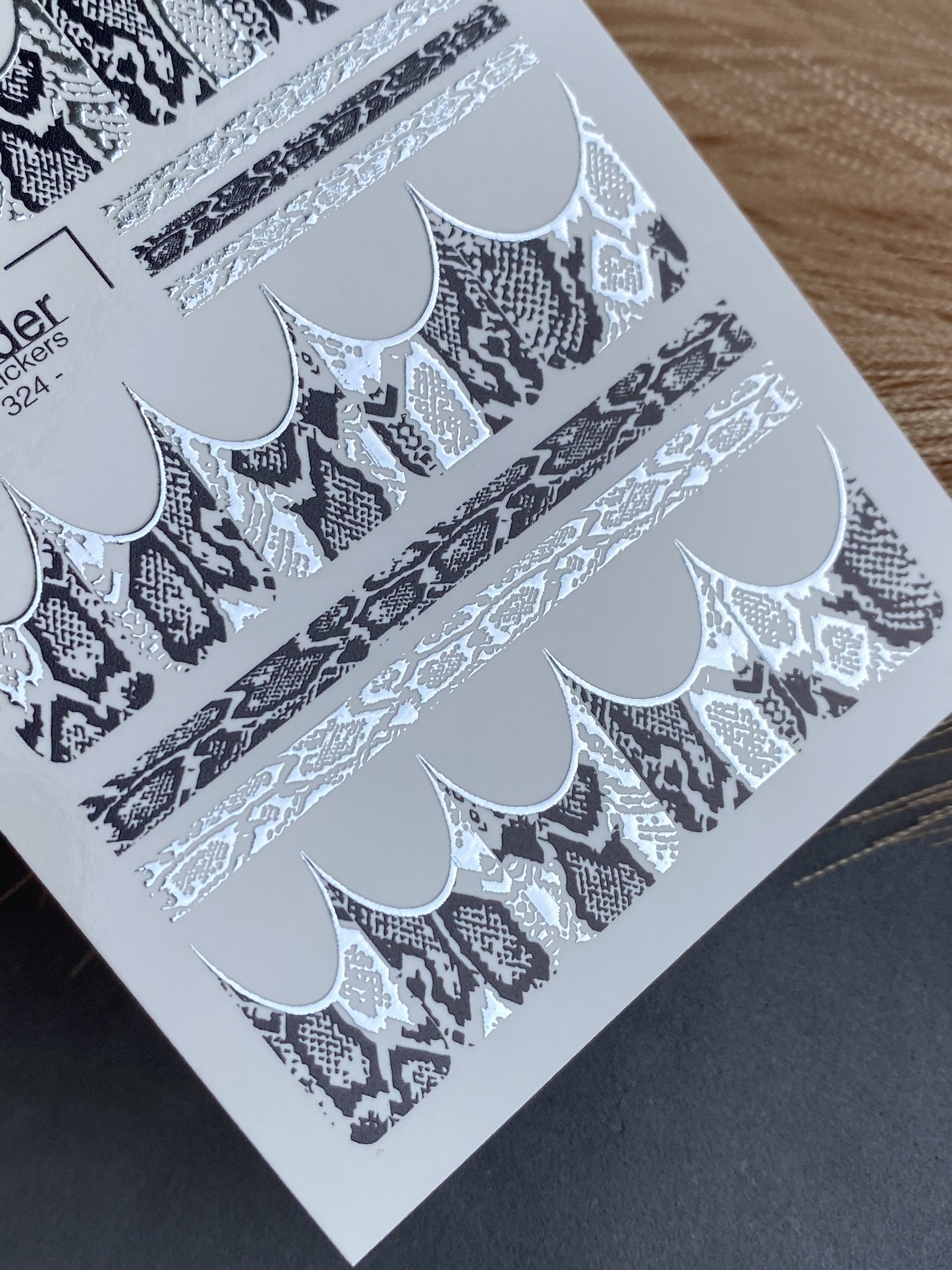 UA Slider 2D Nail Decal CF 324 Snakeskin Silver Foil Nail Water Decals - French Tips & Stripes