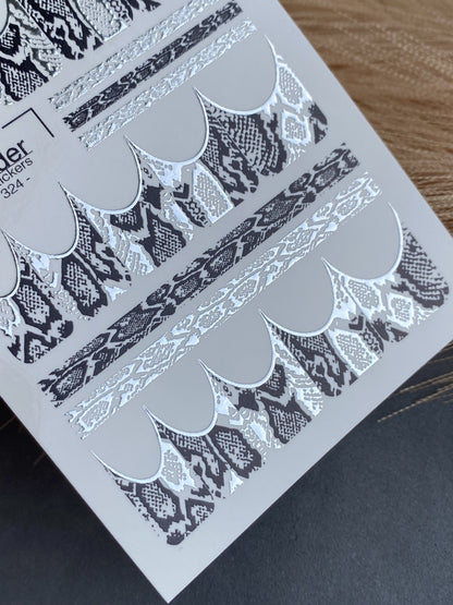 UA Slider 2D Nail Decal CF 324 Snakeskin Silver Foil Nail Water Decals - French Tips & Stripes