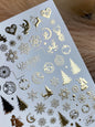UA Slider 2D Nail Decal FG-121 Water Slide Nail Decals Gold Snowflakes and Christmas Trees
