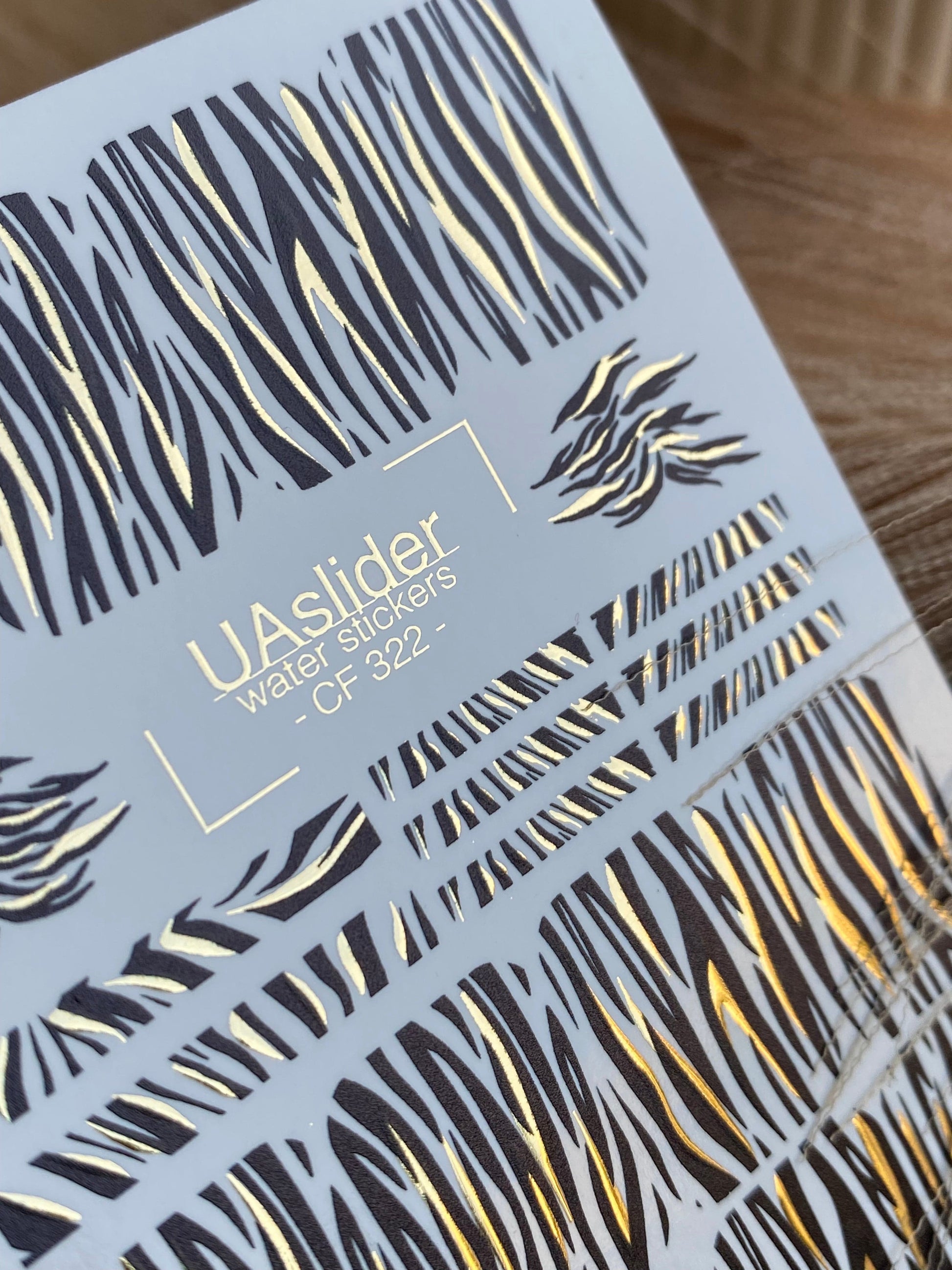 UA Slider 2D Nail Decal CF-322 Gold Foil Zebra Animal Print Nail Decals