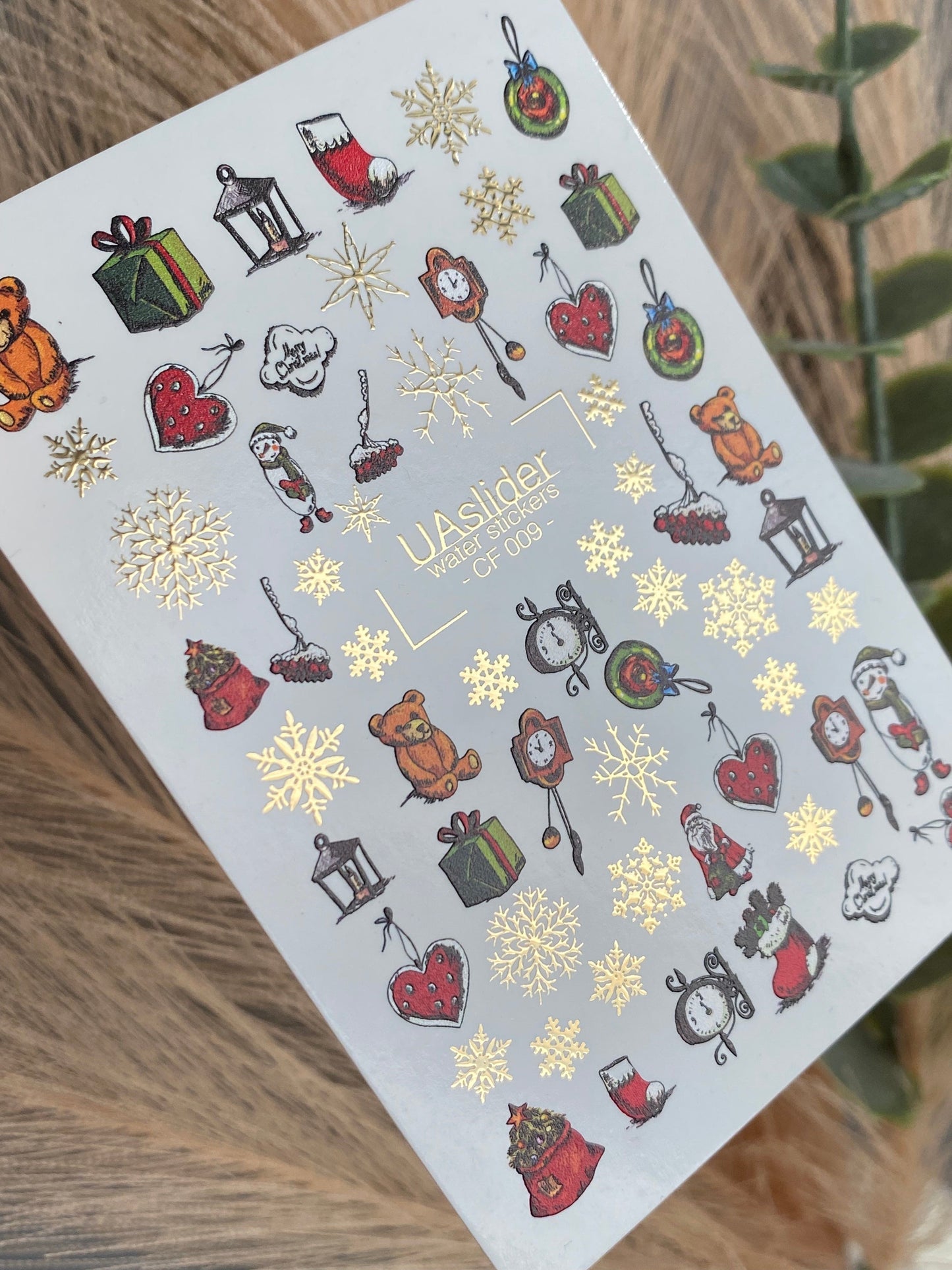 UA Slider 2D Nail Decal CF-009 Nail Water Decal Gold FOIL/ Christmas Gifts & Snowflake/ Festive nail designs/ Winter Nails