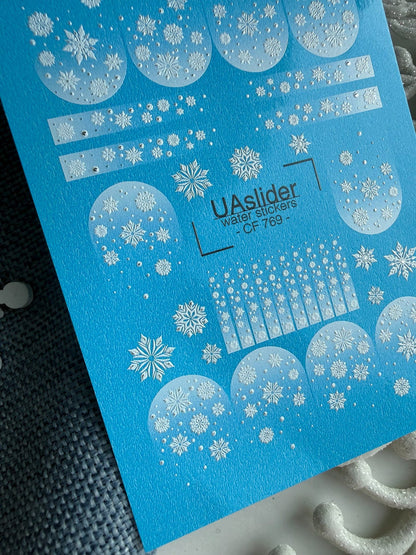 UA Slider 2D Nail Decal CF-769 Winter Snowfall Snowflake Gradient Foil
