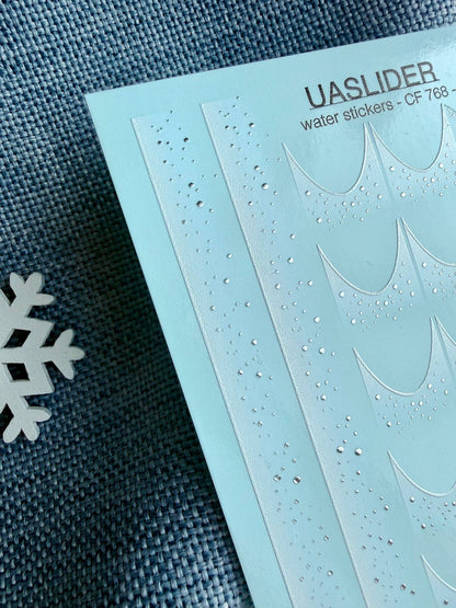 UA Slider 2D Nail Decal CF-786 White Snow Silver Dots French Winter Nail Decals