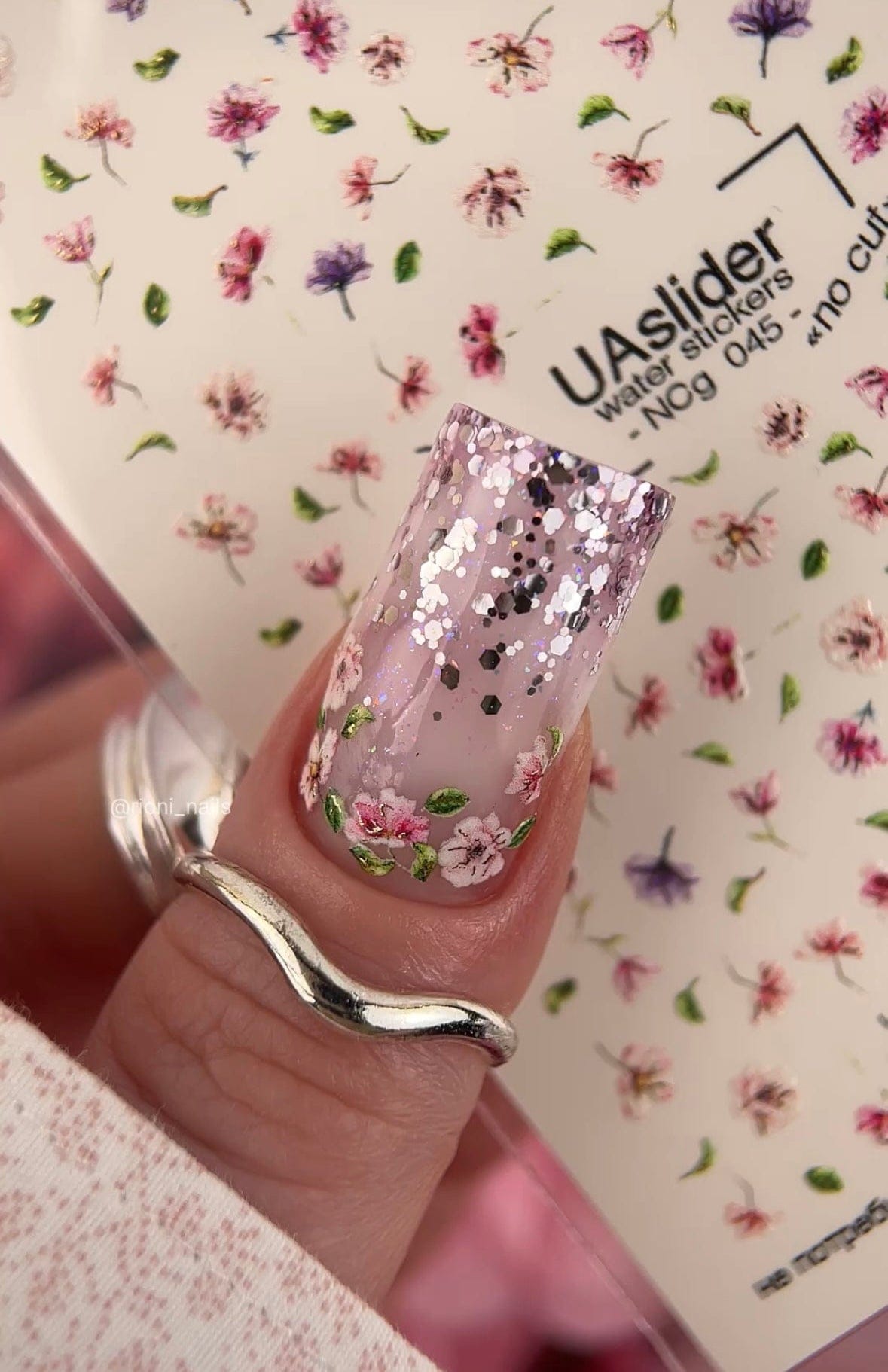 UA Slider 2D Nail Decal NCG-045 No-Cut Pink & Purple Floral Nail Water Decals