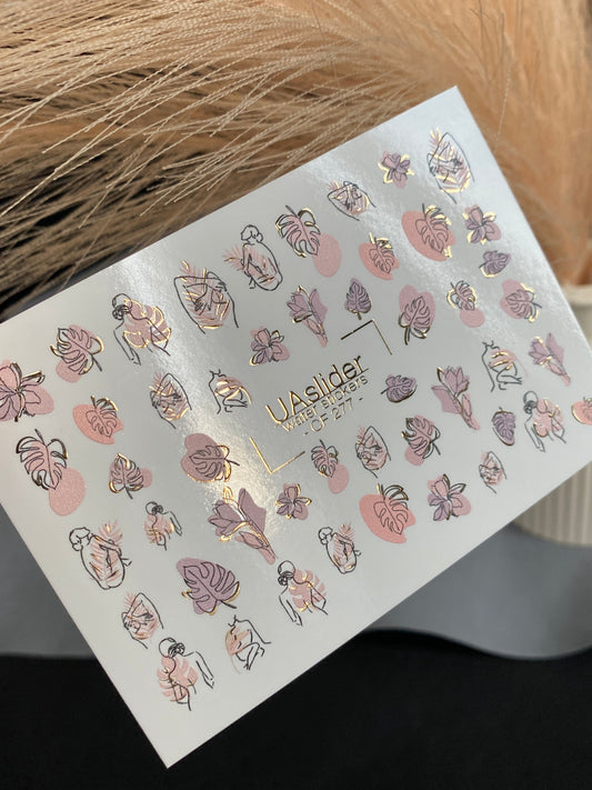 UA Slider 2D Nail Decal CF-277 Nail Water Decal Gold FOIL/  Feminine Silhouettes/ Tropical Leaves / Abstract Nails/ Summer Nails