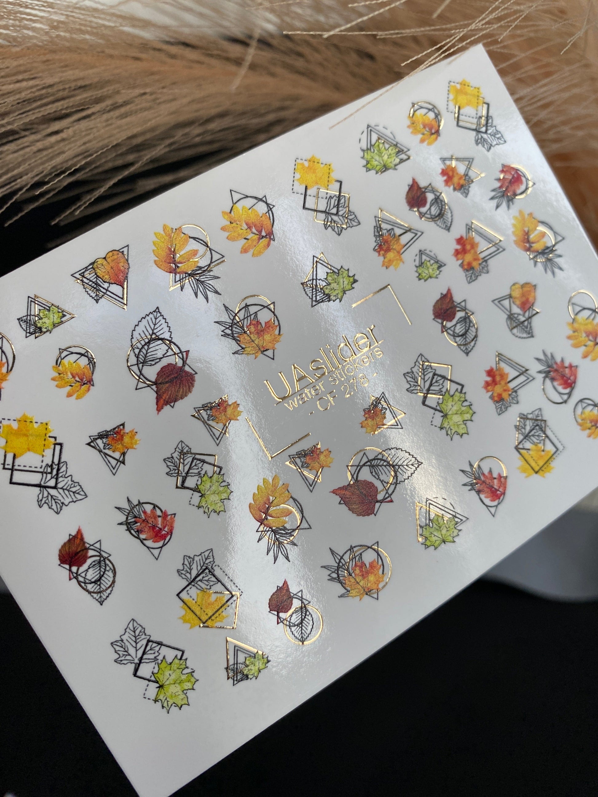 UA Slider 2D Nail Decal CF-278 Nail Water Decal Gold FOIL/  Geometric Autumn Leaf /Abstract Nails / Thanksgiving Manicures / Botanical