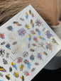XND Products 2D Nail Decal CF-271 Floral Nail Water Decals / Colorful Flowers / Line Art / Gold Foil Accents