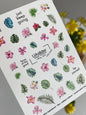 UA Slider 2D Nail Decal NCG-024 NO CUT Tropical Leaves & Pink Floral Water Decals for Summer Nail Art