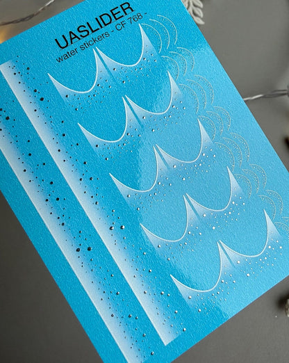 UA Slider 2D Nail Decal CF-786 White Snow Silver Dots French Winter Nail Decals