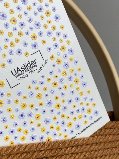 UA Slider 2D Nail Decal NCG-051 NO CUT, Yellow & Purple Micro Floral Nail Water Decals