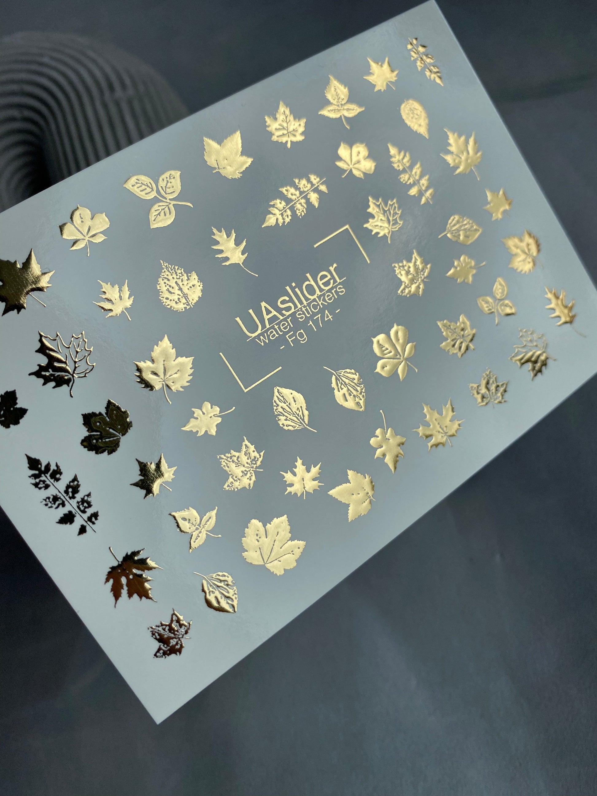 UA Slider 2D Nail Decal FG-174 Gold Foil Nail Water Decal / Maple Leaves/ Variety Of Fall Leaf Shapes / Autumn Leaf