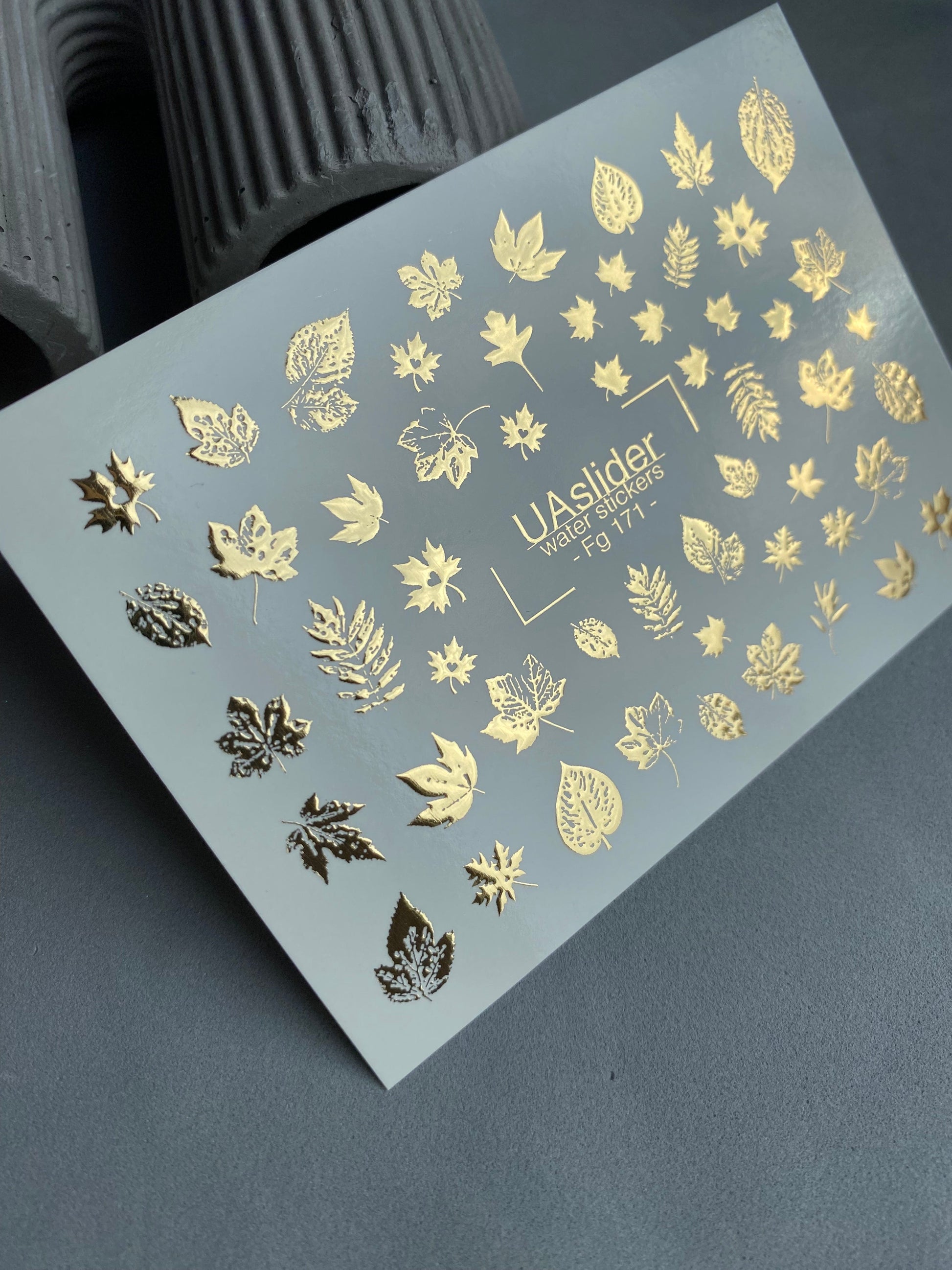 UA Slider 2D Nail Decal FG-171 Gold Foil Nail Water Decal / Variety Of Fall Leaf Shapes / Maple Leaves/ Autumn Leaf / Fall Vibes