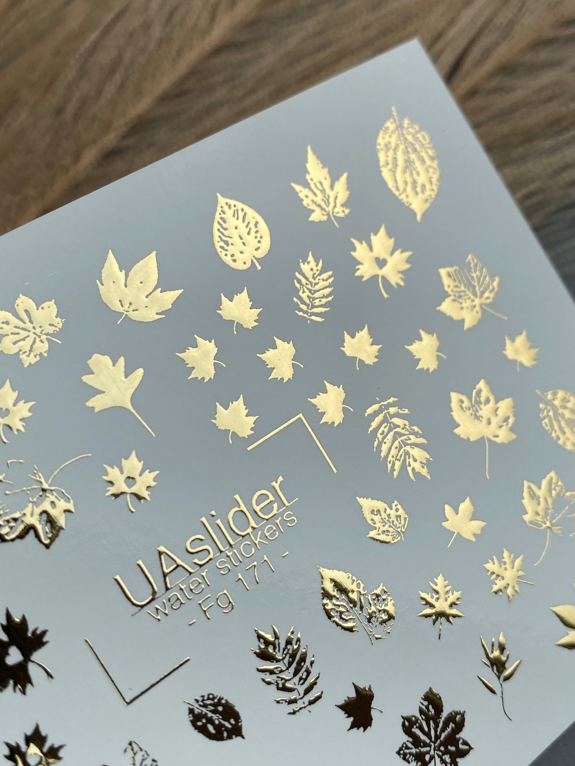 UA Slider 2D Nail Decal FG-171 Gold Foil Nail Water Decal / Variety Of Fall Leaf Shapes / Maple Leaves/ Autumn Leaf / Fall Vibes