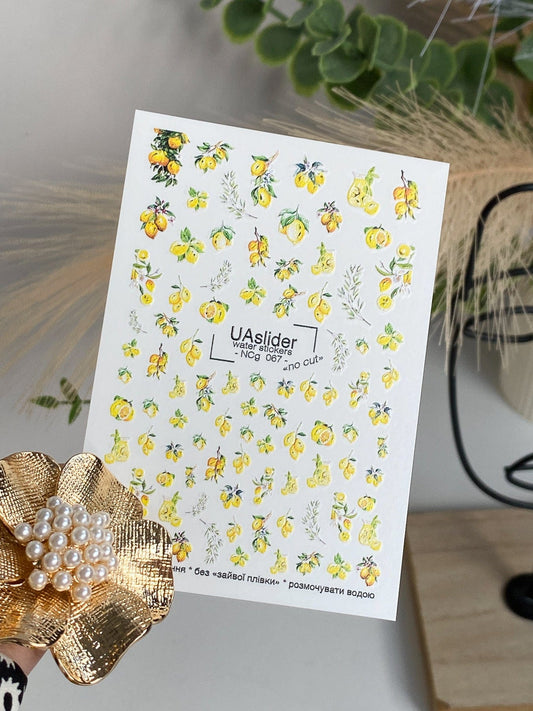 UA Slider 2D Nail Decal NCG-067 NO CUT Lemon Mini Floral Water Decals