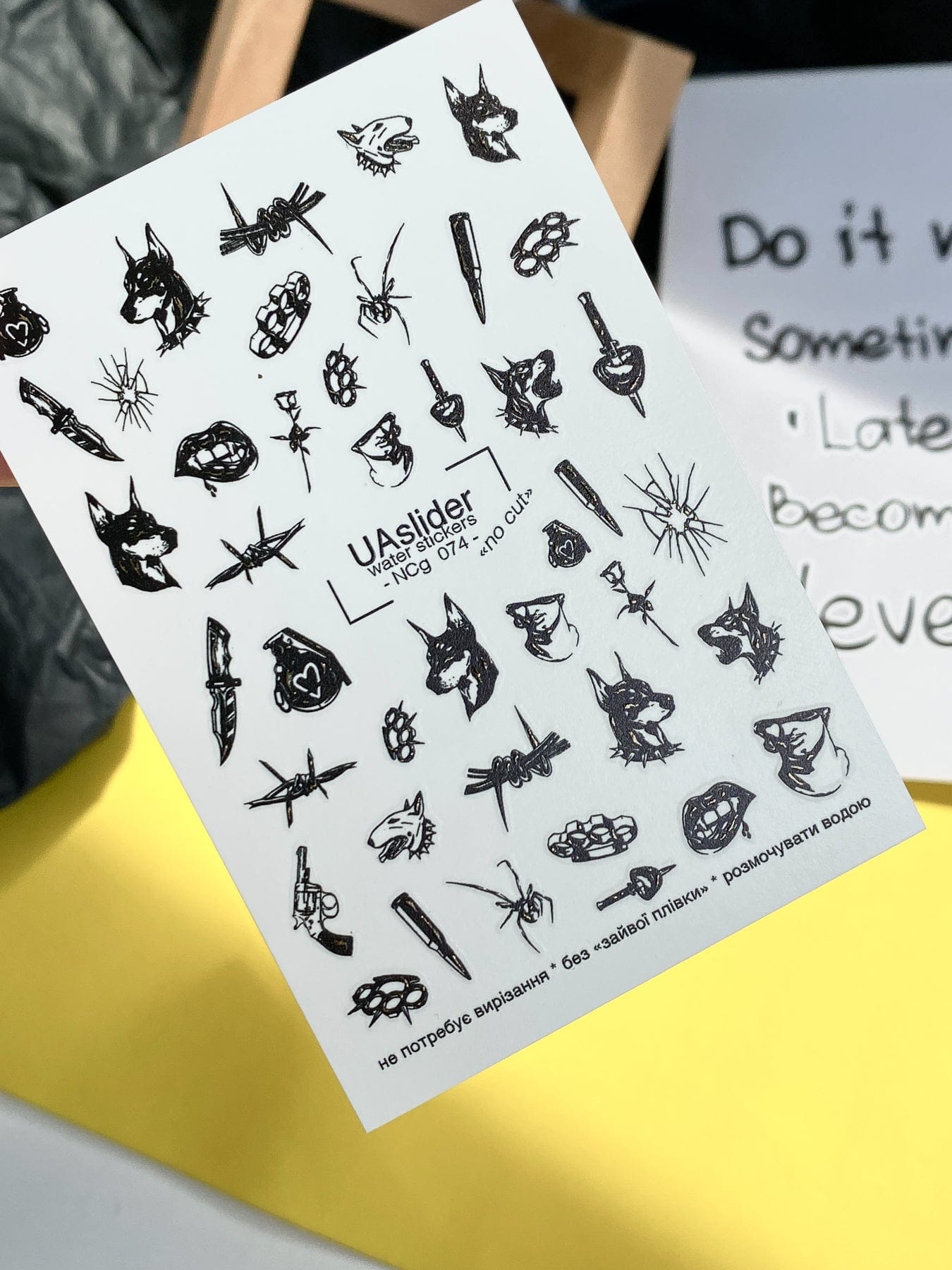 UA Slider 2D Nail Decal NCG-07/ NCG-074 NO CUT Gold Foil Gothic Nail Decals – Doberman, Spider, Barbed Wire, Punk Tattoo Nail Art