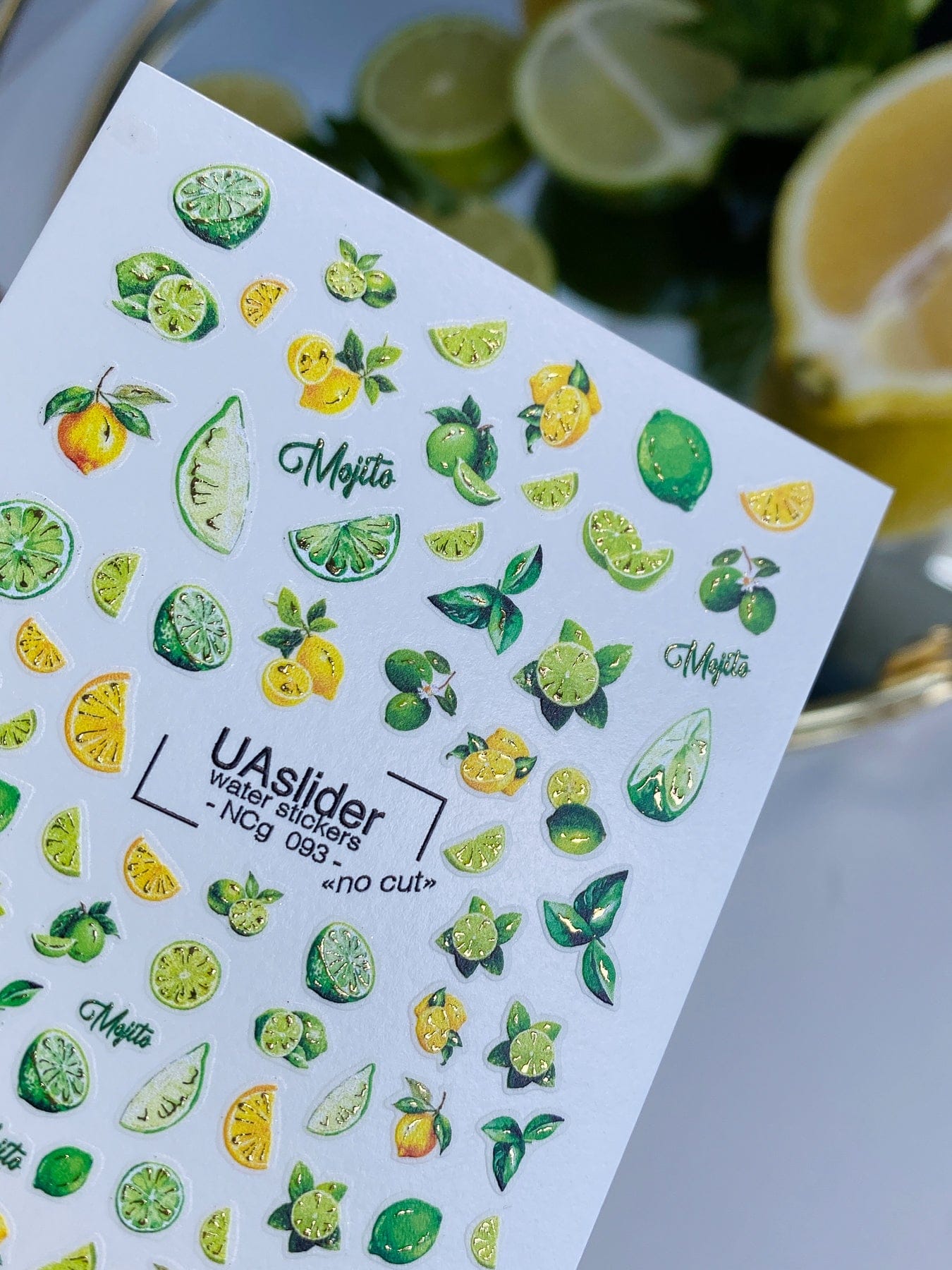 UA Slider 2D Nail Decal NCG-093 NO CUT Mojito Citrus, Lemon, Lime Nail Water Decals