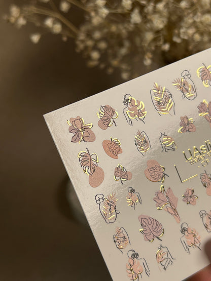 UA Slider 2D Nail Decal CF-277 Nail Water Decal Gold FOIL/  Feminine Silhouettes/ Tropical Leaves / Abstract Nails/ Summer Nails