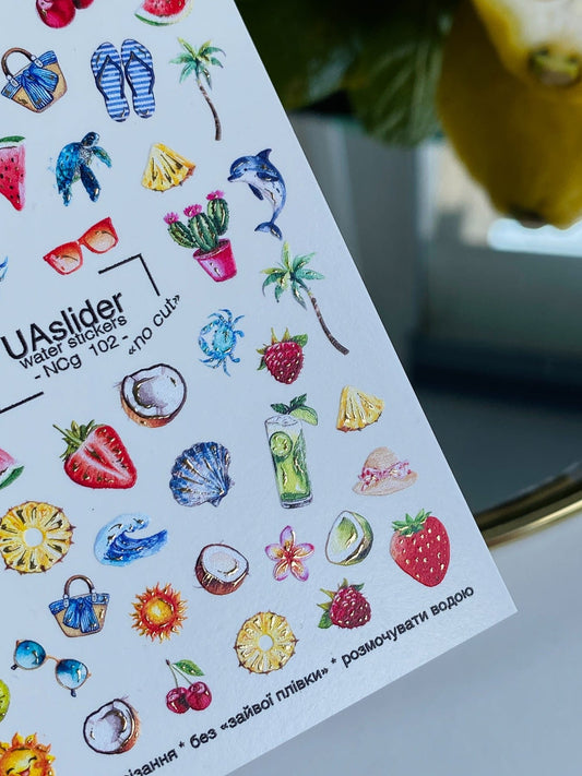 UA Slider 2D Nail Decal NCG-102 NO CUT Tropical Summer Mix Water Decals