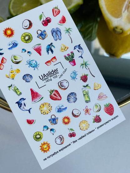 UA Slider 2D Nail Decal NCG-102 NO CUT Tropical Summer Mix Water Decals