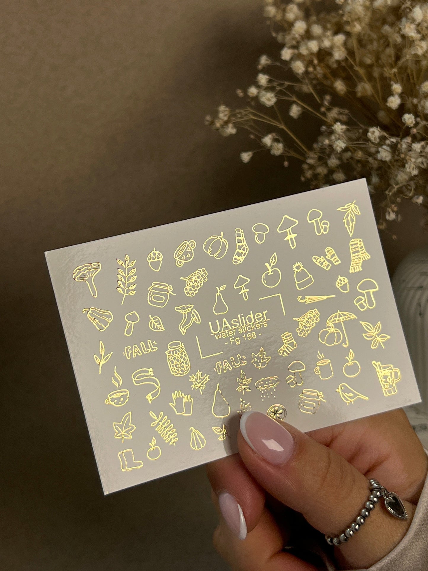 UA Slider 2D Nail Decal FG-168 Gold Foil Nail Water Decal /Autumn Nails / Fall Icons/ Leaves/ Acorns/ Pumpkins