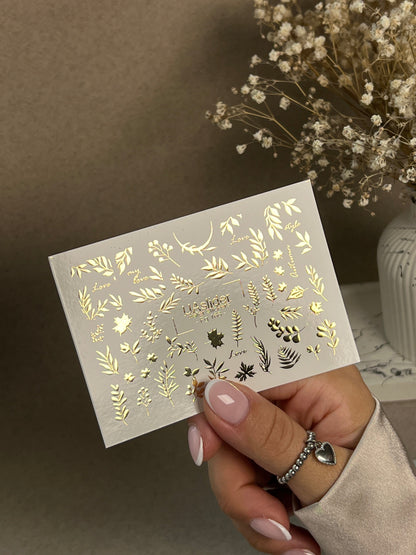 UA Slider 2D Nail Decal FG-166 Gold Botanical Nail Decals – Foil Leaves, Branches & Minimalist Nature Nail Art