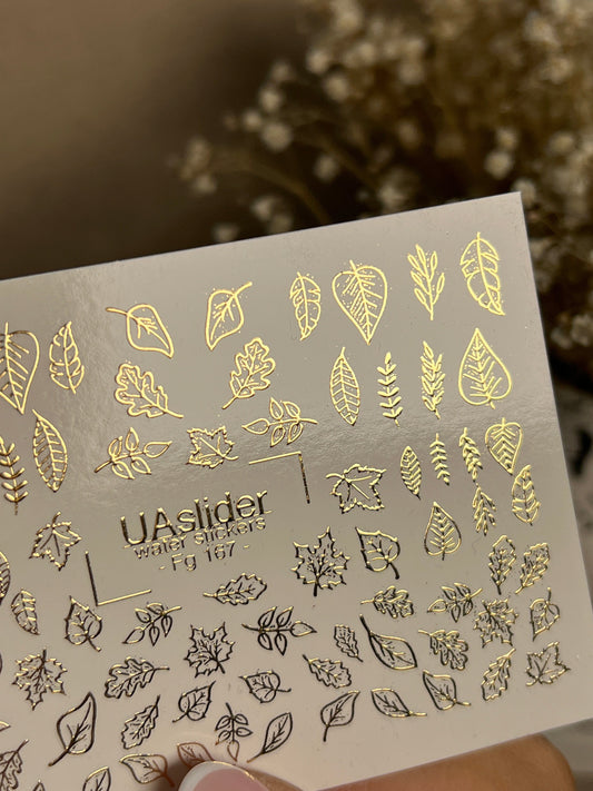 UA Slider 2D Nail Decal FG-167 Gold Foil Nail Water Decal / Autumn Leaf/Fall Vibes/Botanical/ Oak Leaf Nails/Thanksgiving Nails