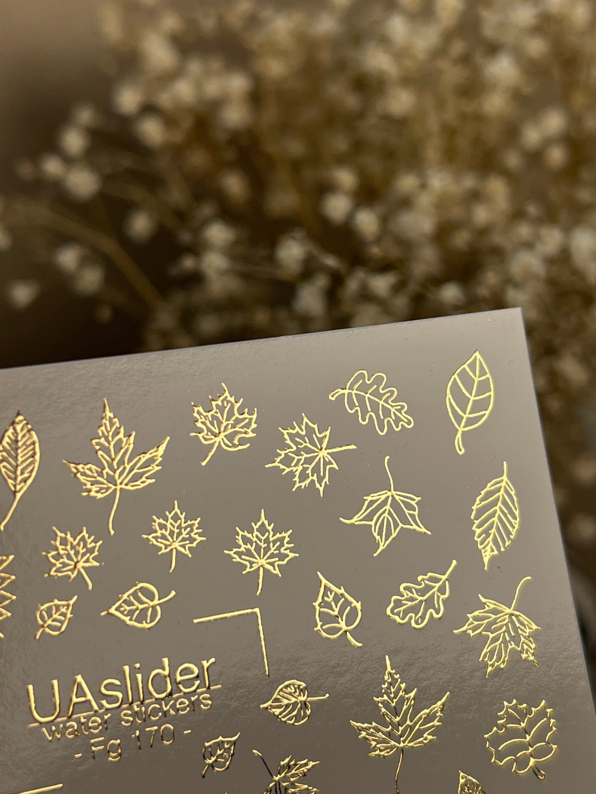 UA Slider 2D Nail Decal FG-170 Gold Foil Nail Water Decal /Maple Leaves/ Autumn Leaf / Fall Vibes/ Oak Leaf Nails/ Thanksgiving Nail Designs.