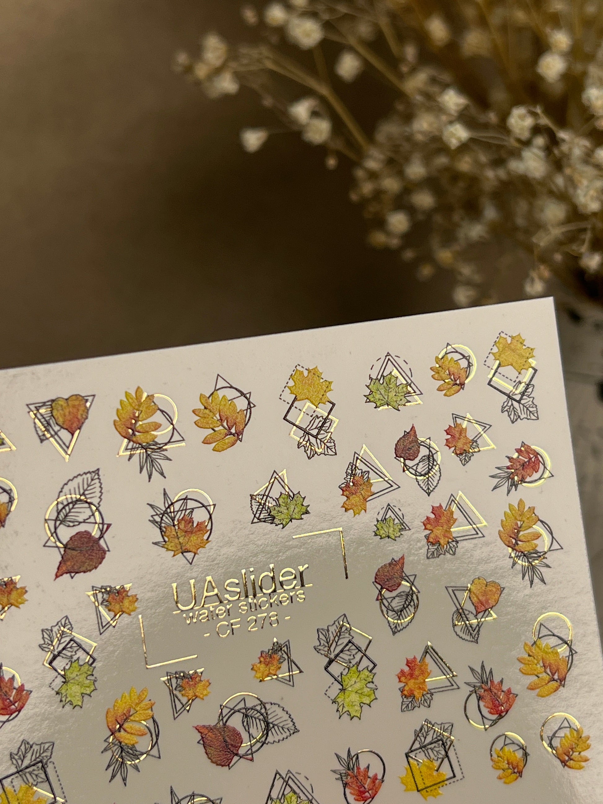 UA Slider 2D Nail Decal CF-278 Nail Water Decal Gold FOIL/  Geometric Autumn Leaf /Abstract Nails / Thanksgiving Manicures / Botanical