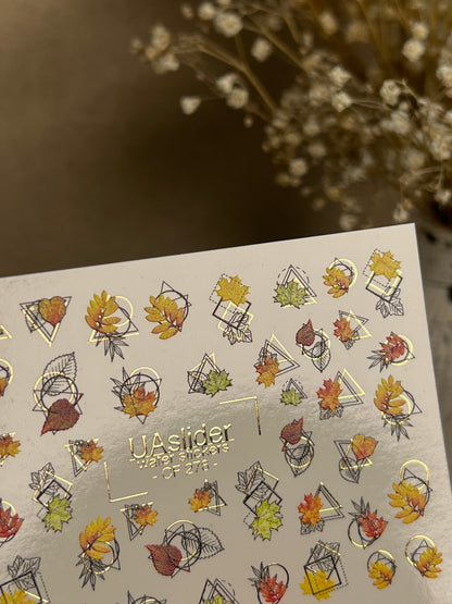 UA Slider 2D Nail Decal CF-278 Nail Water Decal Gold FOIL/  Geometric Autumn Leaf /Abstract Nails / Thanksgiving Manicures / Botanical
