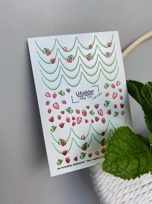 UA Slider 2D Nail Decal NCG-110 NO CUT Strawberry French Line Garland Nail Water Decals