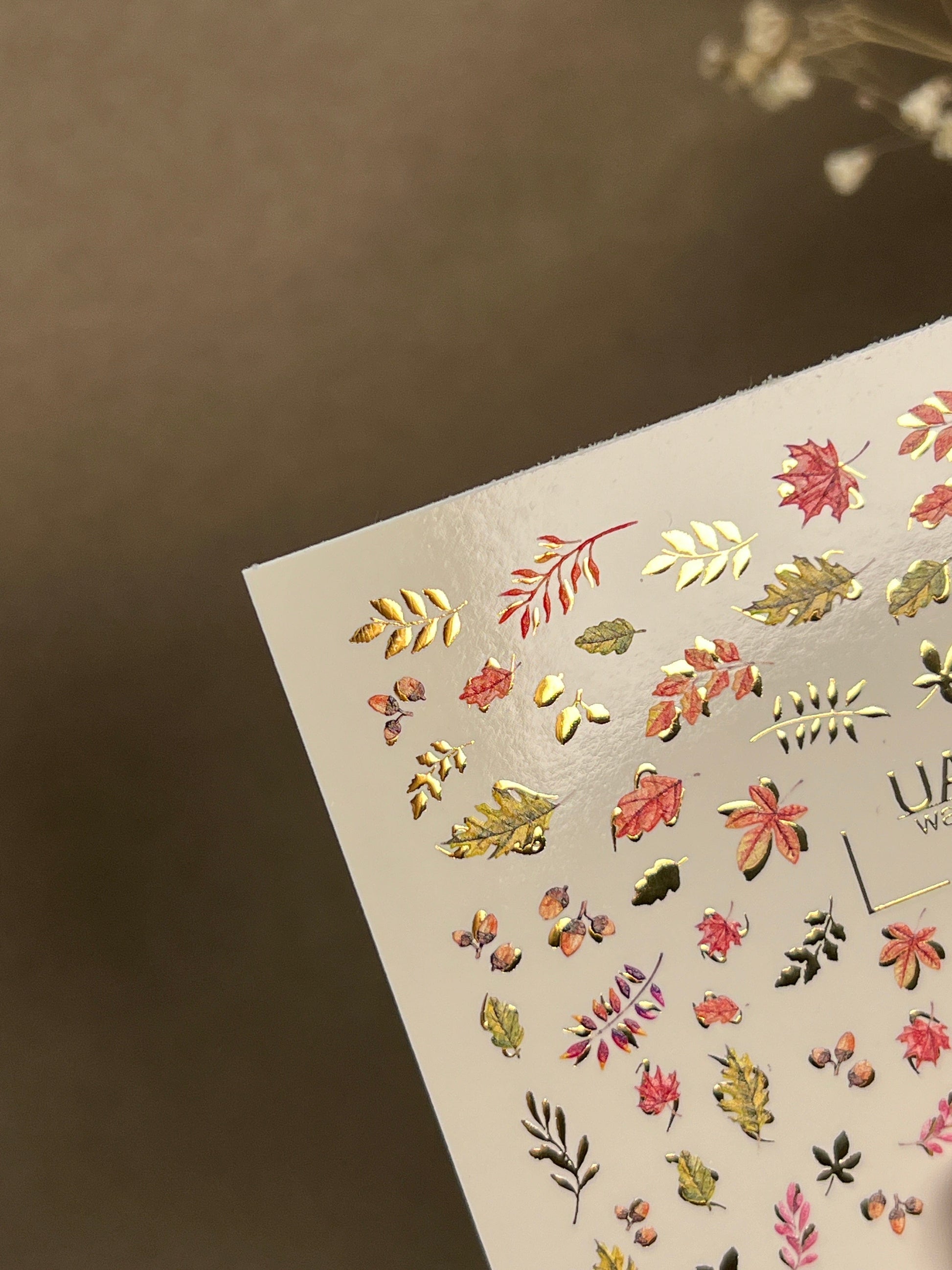 UA Slider 2D Nail Decal CF-284 Nail Water Decal Gold FOIL/  Colorful Fall /Leaves/ Colorful Maple Leaves/ Botanical/ Fall Nails