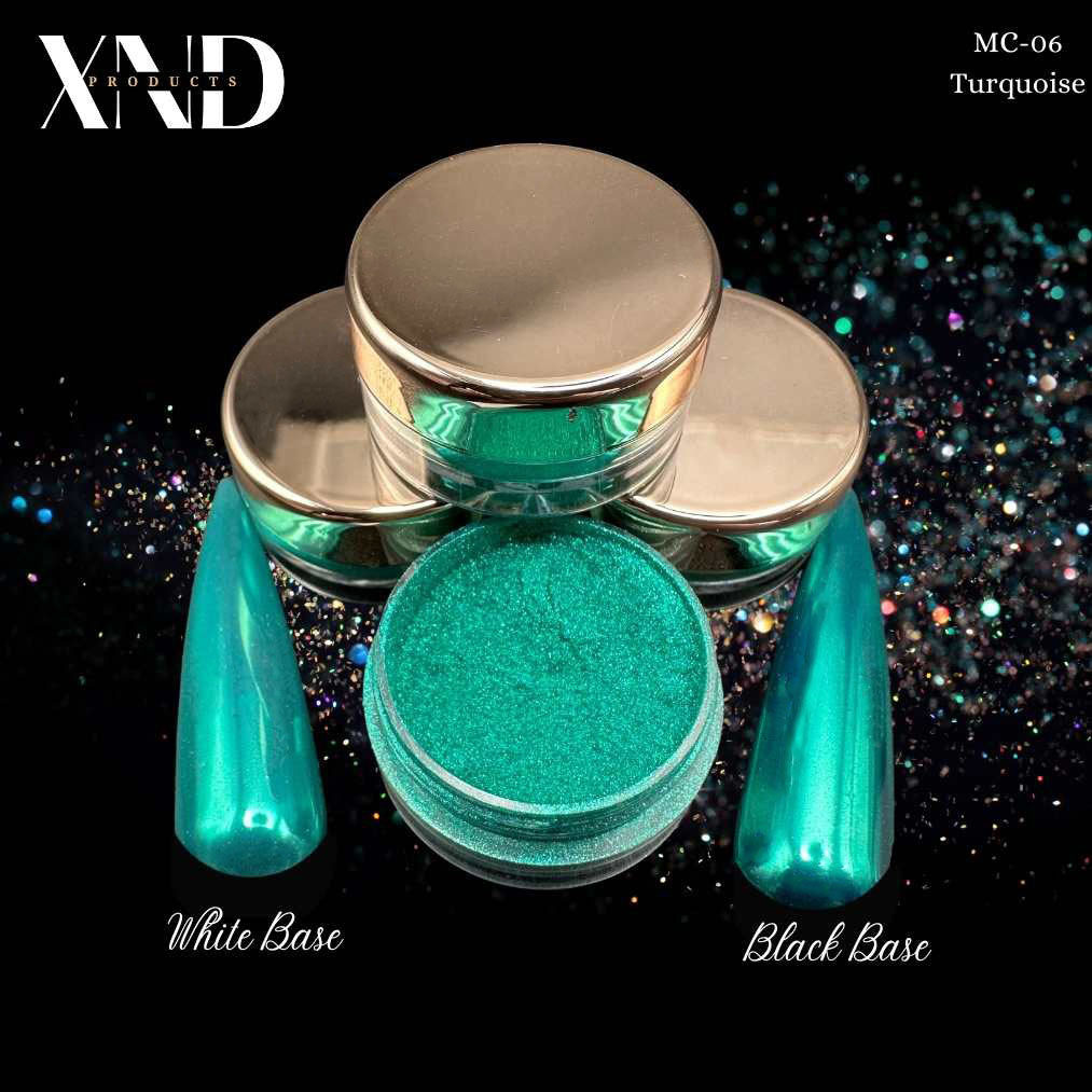 MC-06 Turquoise, Chrome Powder, Solid Color Chrome, Metallic Nails, Mirror Effect - Xochi Nail Designs LLC