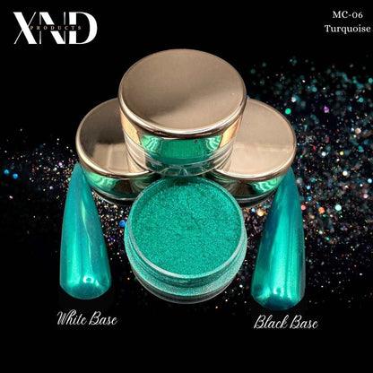 MC-06 Turquoise, Chrome Powder, Solid Color Chrome, Metallic Nails, Mirror Effect - Xochi Nail Designs LLC