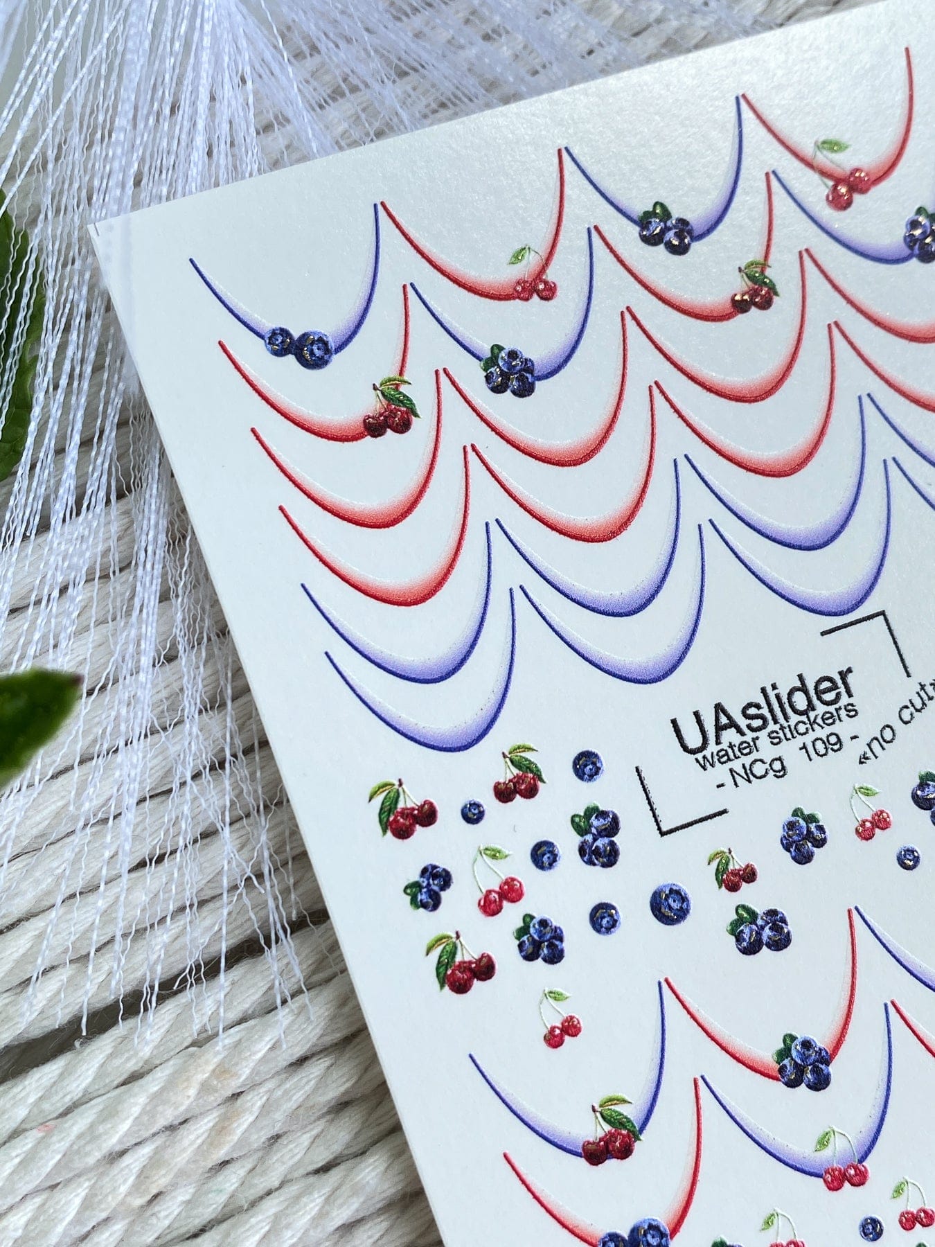 XND Products 2D Nail Decal NCG-109 Berry French Tip Water Decals – Cherries & Blueberries Fruit Nail Art