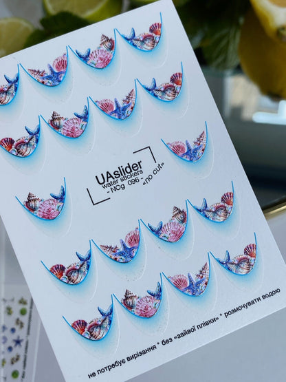 XND Products 2D Nail Decal NCG-096 Seashell French Tips Water Decals – Beach Starfish & Pink Shell Nail Art