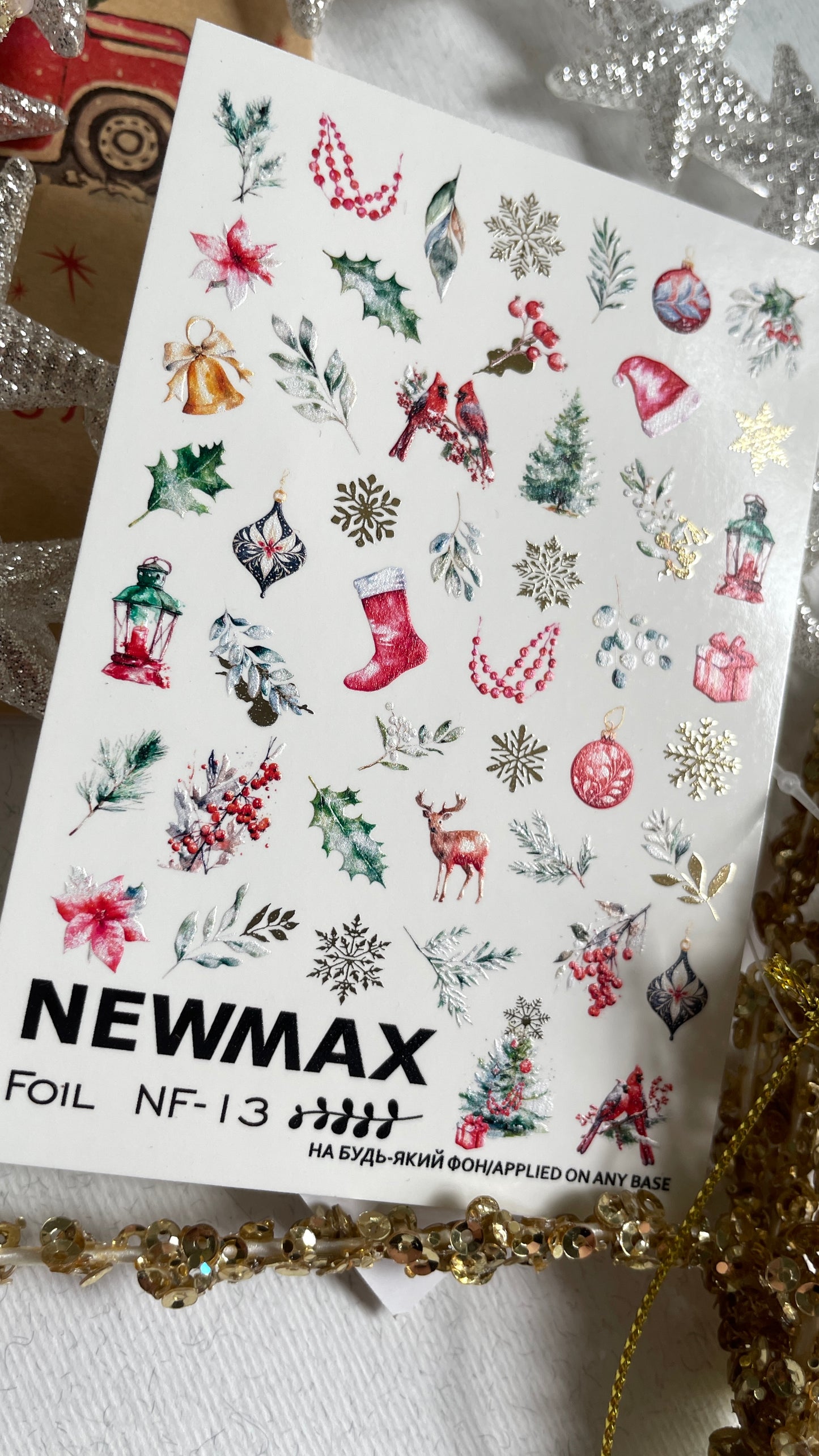 NF-13/ Nail Decal FOIL/Winter/ Christmas/ Snowflakes/ Ornament/ Foliage