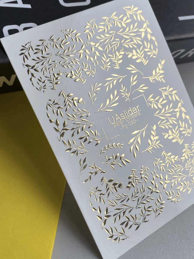 UA Slider 2D Nail Decal FG-030 Nail Water Decal Gold FOIL/ Gold Leaves/ Tree Leaves/ Tree Branches/ Summer Nails/ Waterslide /Nail Waterslide Decals/Nail Art/