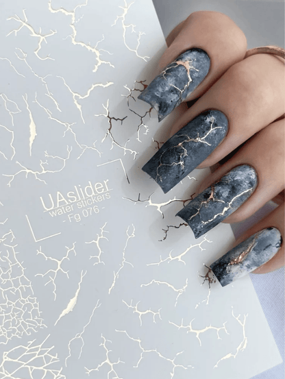 FG-076 gold foil crackle lightning crack nail water decal sheet