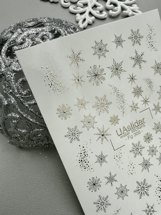 FG-305 gold foil delicate snowflake nail water decal sheet