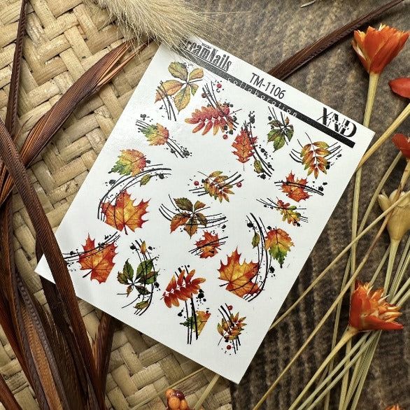 TM-1106 / Nail Decal 2D / Fall Leaves/ Autumn/ Maple Leaf/ Foliage - Xochi Nail Designs LLC