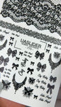 UA Slider 2D Nail Decal 775 Black Lace & Bow Nail Water Decals - Gothic Angel, Cry Baby & Spider Web Designs