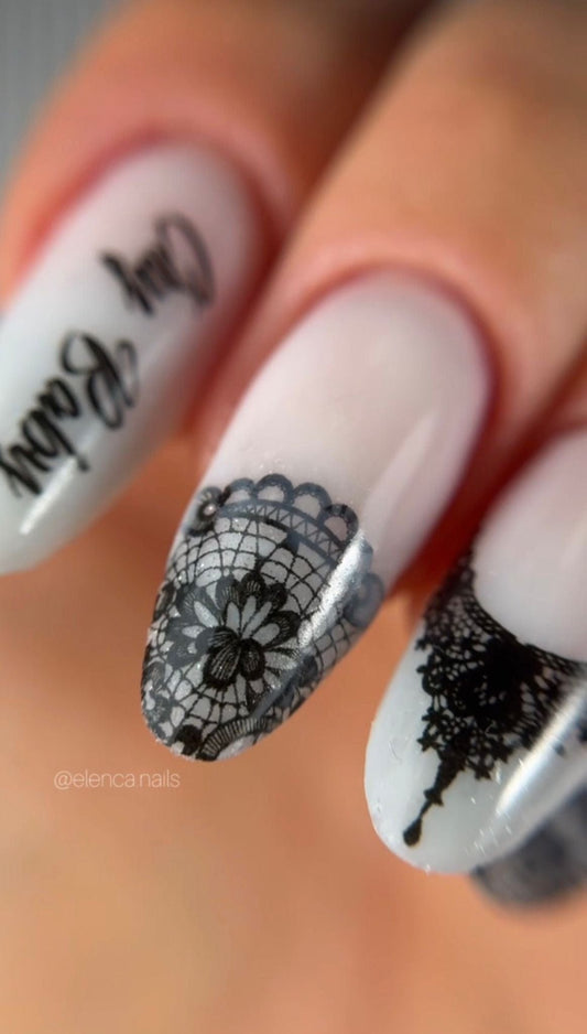 UA Slider 2D Nail Decal 775 Black Lace & Bow Nail Water Decals - Gothic Angel, Cry Baby & Spider Web Designs
