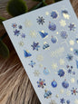 UA Slider 2D Nail Decal CF-050 Blue Snowflake & Ornament Christmas Water Decals, Winter Night Nail Art