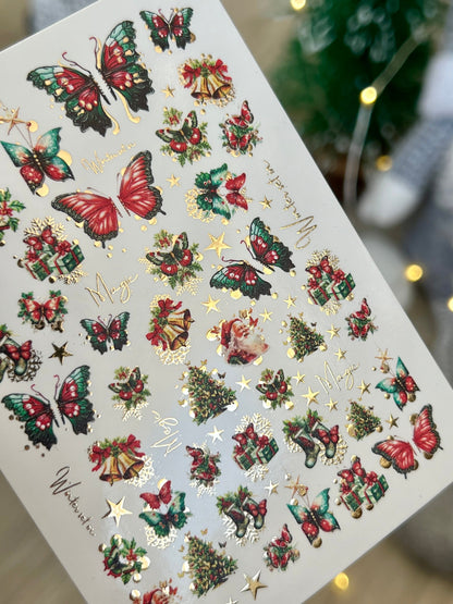 UA Slider 2D Nail Decal CF-072 Christmas Butterflies & Festive Holiday Icons Water Decals