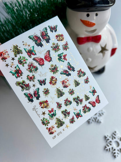 UA Slider 2D Nail Decal CF-072 Christmas Butterflies & Festive Holiday Icons Water Decals
