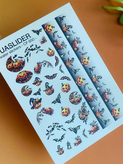 UA Slider 2D Nail Decal CF-650 Halloween Nail Art Water Decals Ombre French Pumpkin Bats Sliders